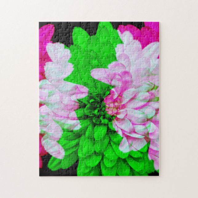 Abstract Flower Petals Pink Lime Green Puzzle (Vertical)