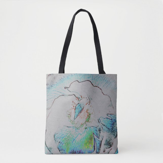 Abstract flower print in green blue green crayon tote bag (Front)