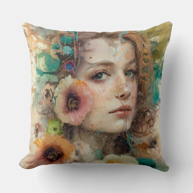 Abstract Flower Woman Portrait Cushion (Front)