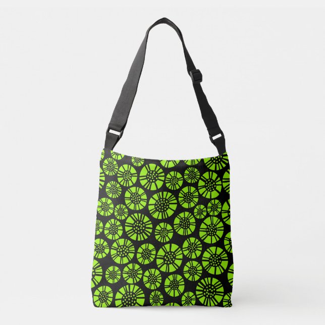 Abstract Flowers 031023 - Chartreuse on Black Crossbody Bag (Front)