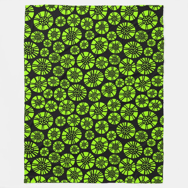 Abstract Flowers 031023 - Chartreuse on Black Fleece Blanket (Front)