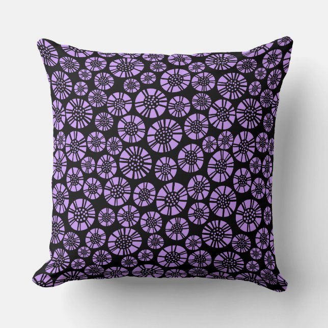 Abstract Flowers 031023 - Easter Purple on Black Cushion (Front)