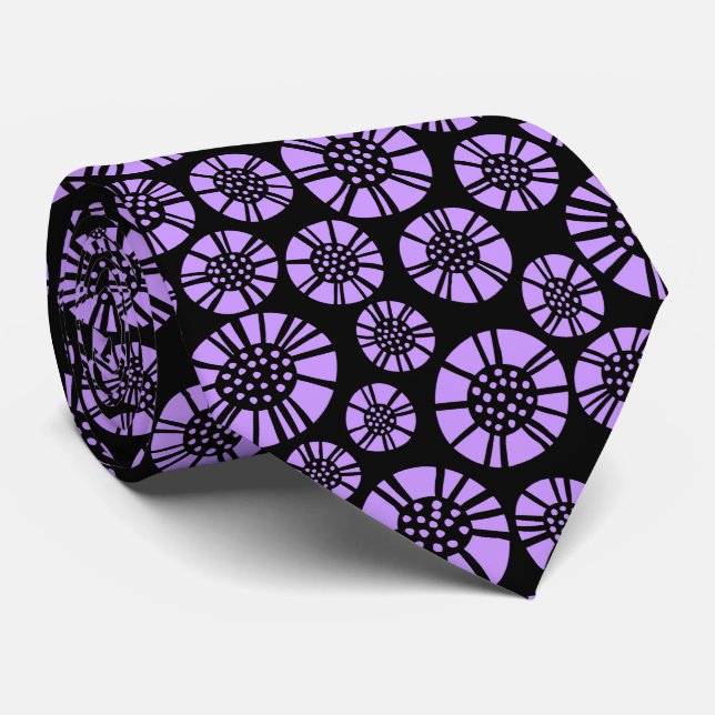 Abstract Flowers 031023 - Easter Purple on Black Tie (Rolled)
