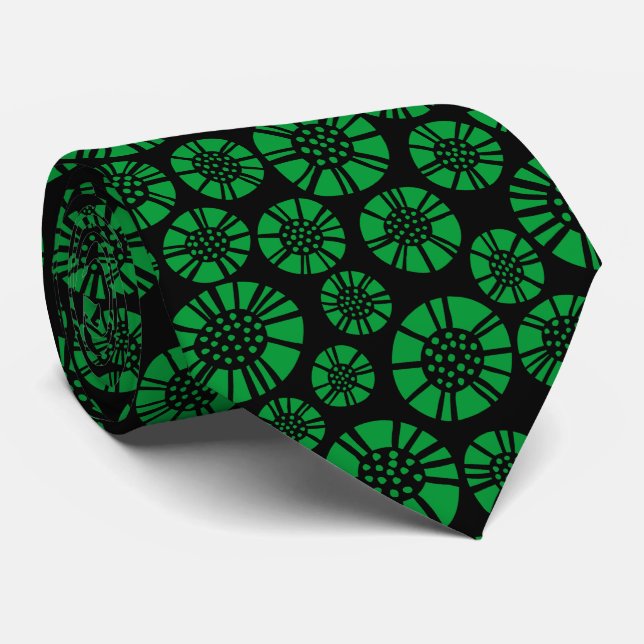 Abstract Flowers 031023 - Grass Green on Black Tie (Rolled)