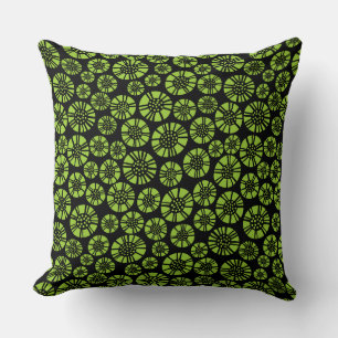 Abstract Flowers 031023 - Martian Green on Black Cushion