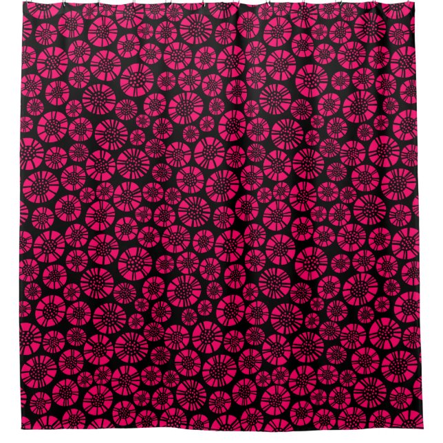 Abstract Flowers 031023 - Neon Red on Black Shower Curtain (Front)