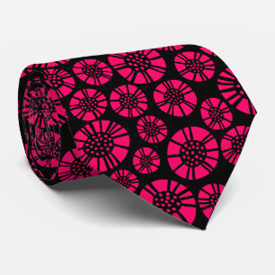 Abstract Flowers 031023 - Neon Red on Black Tie