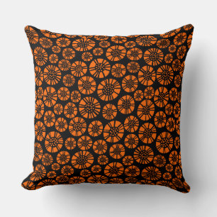Abstract Flowers 031023 - Orange on Black Cushion