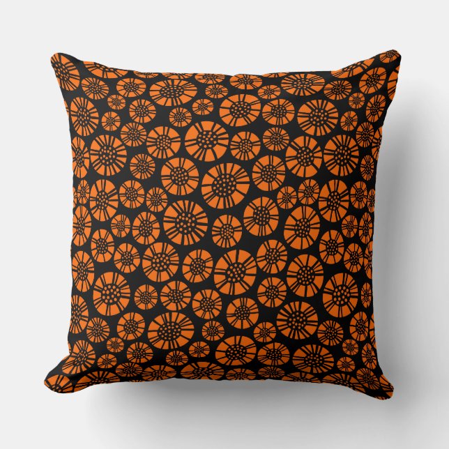 Abstract Flowers 031023 - Orange on Black Cushion (Front)
