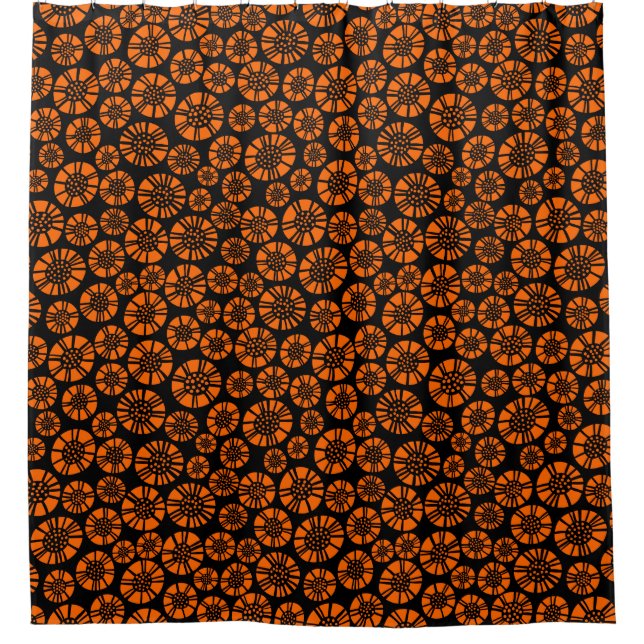 Abstract Flowers 031023 - Orange on Black Shower Curtain (Front)