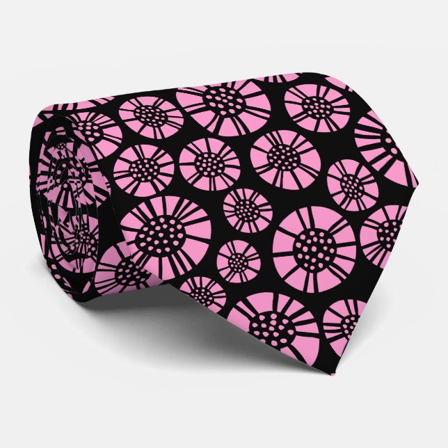 Abstract Flowers 031023 - Pink on Black Tie (Rolled)