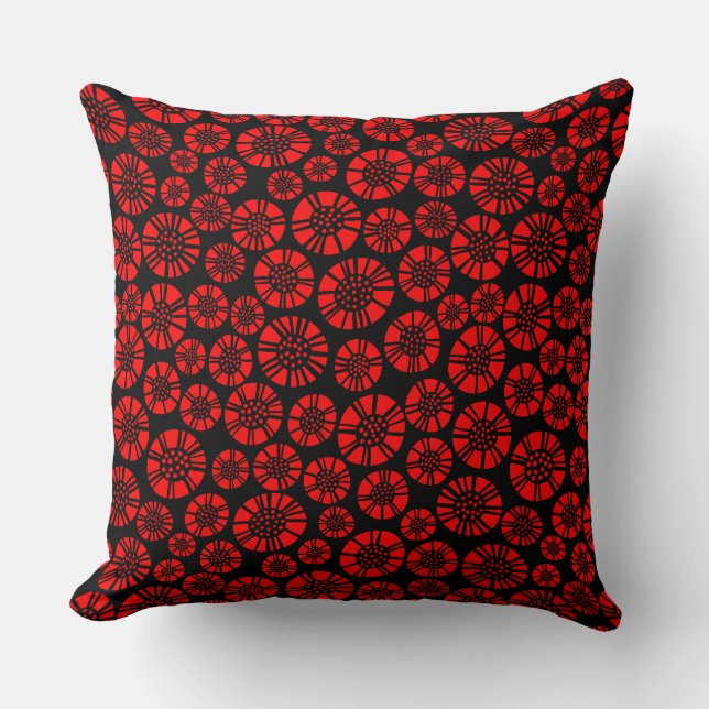 Abstract Flowers 031023 - Red on Black Cushion (Front)