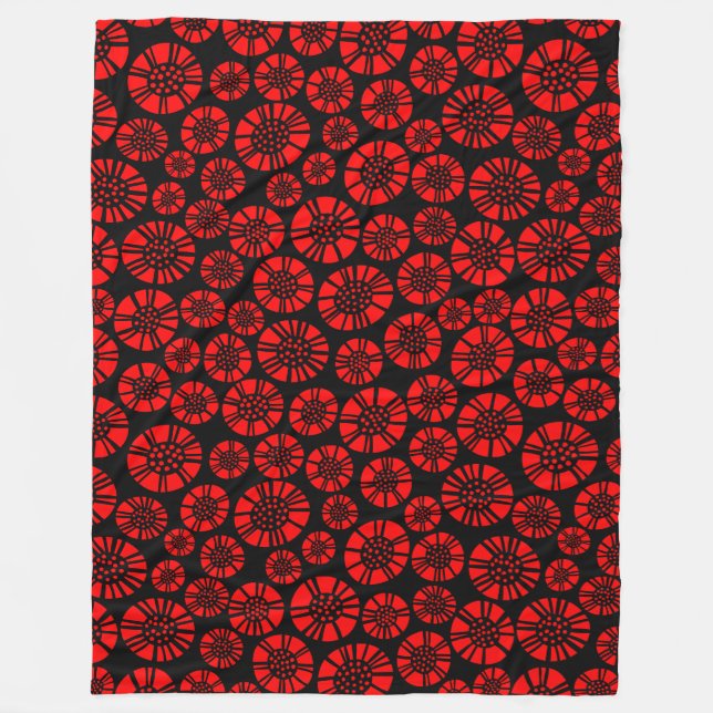 Abstract Flowers 031023 - Red on Black Fleece Blanket (Front)