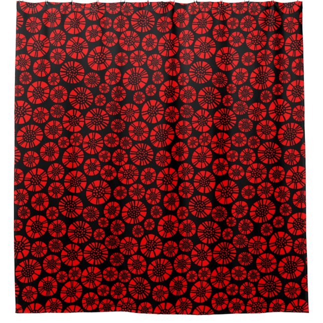 Abstract Flowers 031023 - Red on Black Shower Curtain (Front)