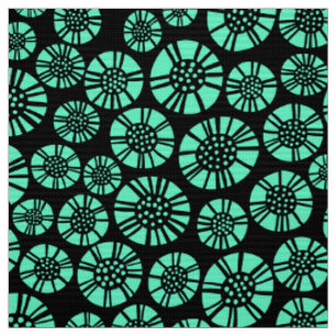 Abstract Flowers 031023 - Turquoise on Black Fabric