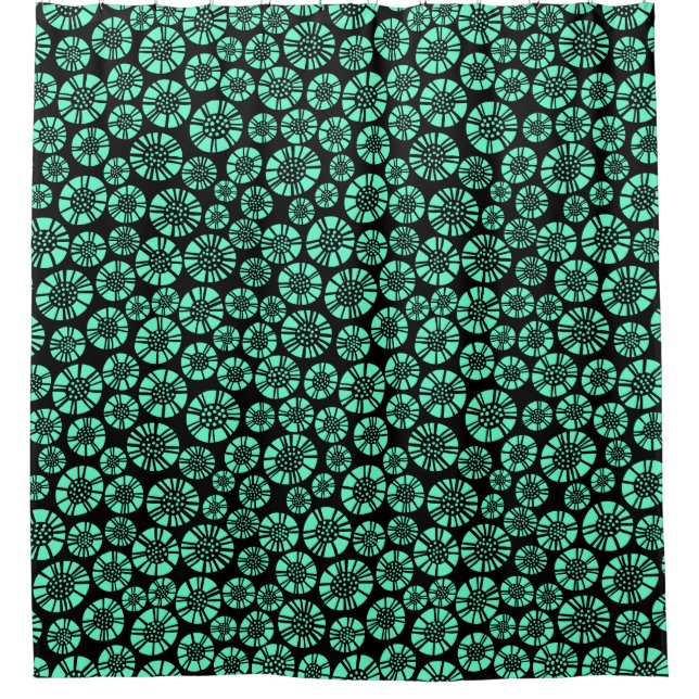 Abstract Flowers 031023 - Turquoise on Black Shower Curtain (Front)