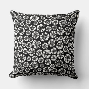 Abstract Flowers 031023 - White on Black Cushion