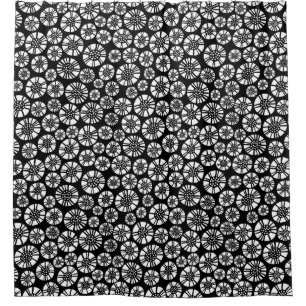 Abstract Flowers 031023 - White on Black Shower Curtain
