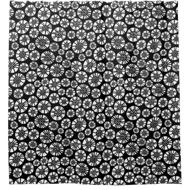 Abstract Flowers 031023 - White on Black Shower Curtain (Front)