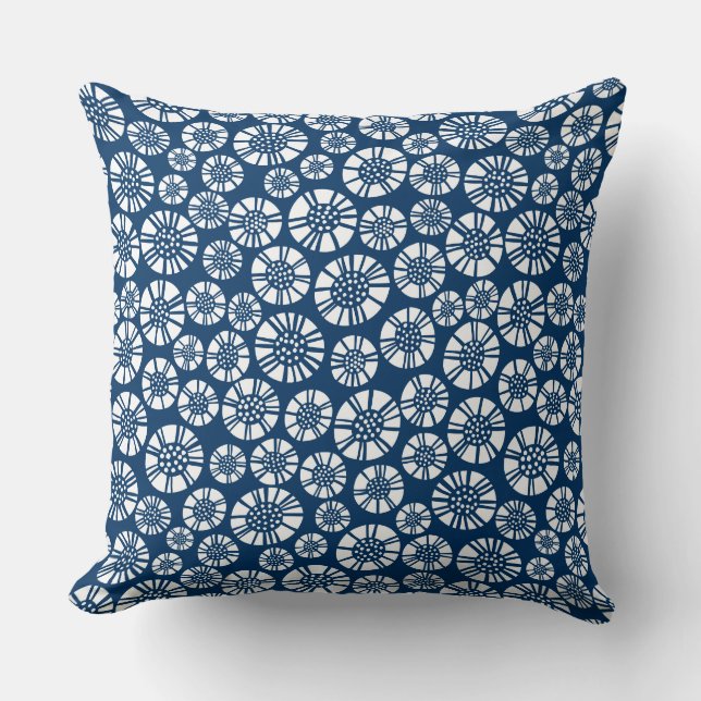 Abstract Flowers 031023 - White on Shibori Blue Cushion (Front)