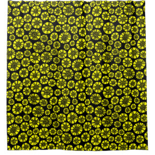 Abstract Flowers 031023 - Yellow on Black Shower Curtain