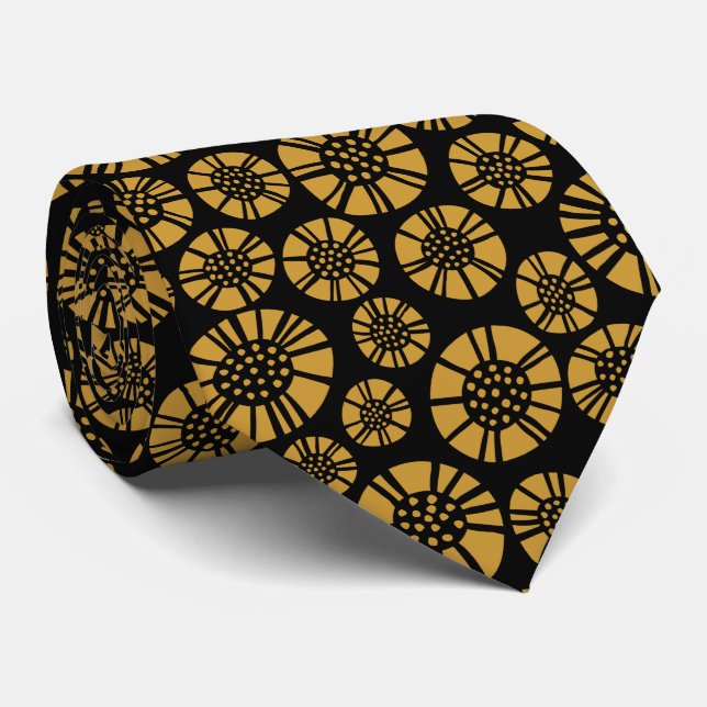 Abstract Flowers 031023 - Yellow on Black Tie (Rolled)
