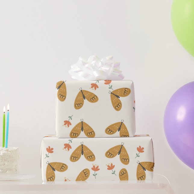 abstract flowers and butterfly on soft yellow boho wrapping paper (Party Gifts)