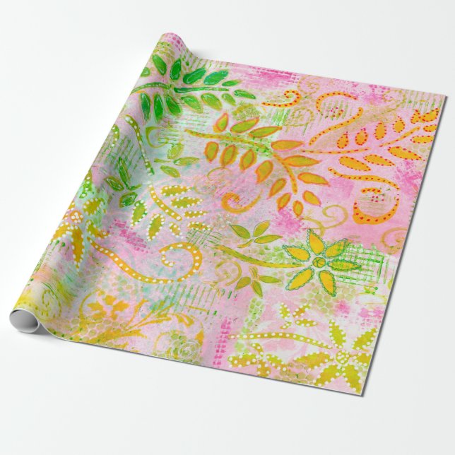Abstract Flowers and Leaves Wrapping Paper (Unrolled)