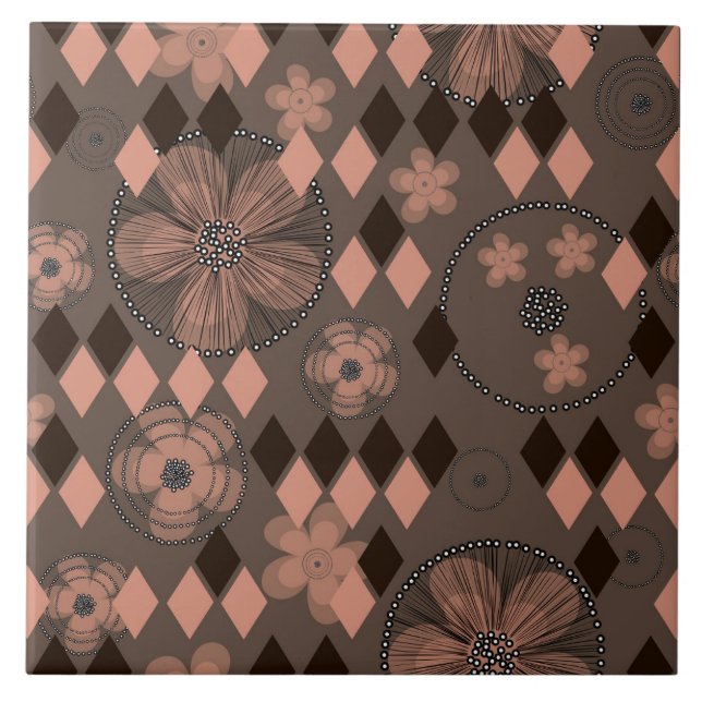 Abstract Flowers and Rhombuses Tile (Front)
