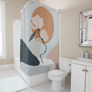 Abstract flowers and sun minimalist art shower curtain