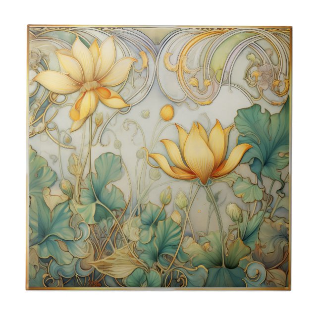 Abstract Flowers Art Deco Ceramic Tile (Front)