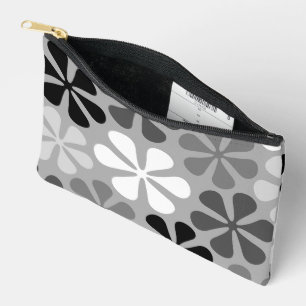 Abstract Flowers Black White Grey Accessory Pouch