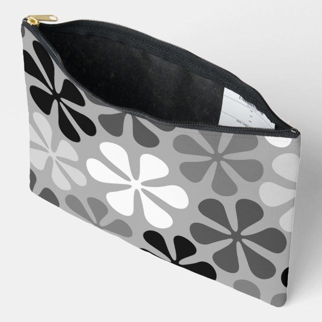 Abstract Flowers Black White Grey Accessory Pouch (Open)