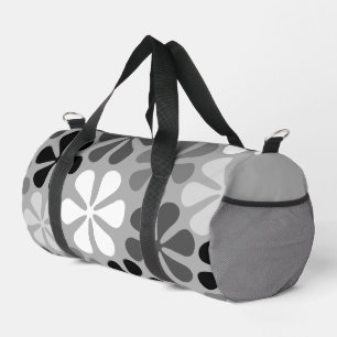 Abstract Flowers Black White Grey Duffle Bag