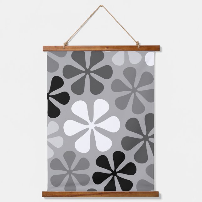 Abstract Flowers Black White Grey Hanging Tapestry (Front)