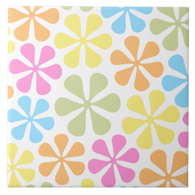 Abstract Flowers Bright Color Mix Tile (Front)