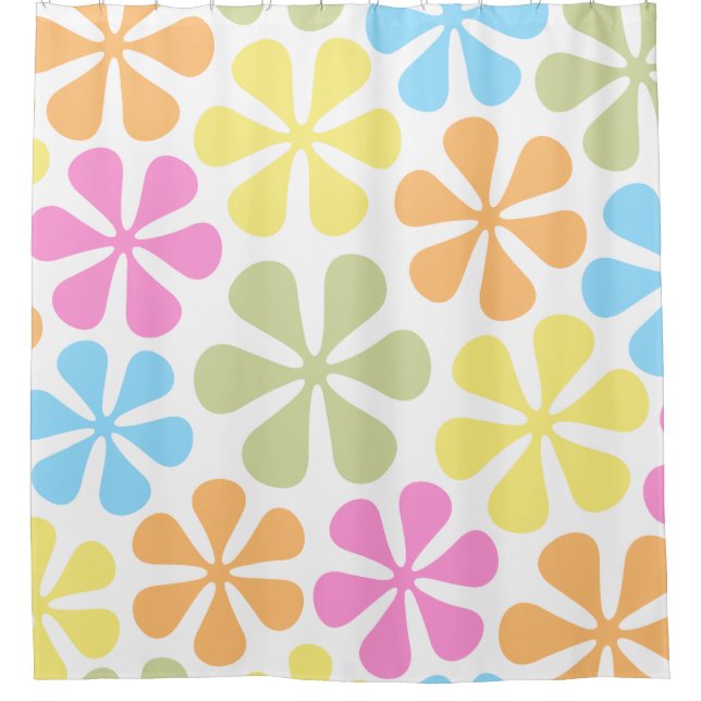 Abstract Flowers Bright Colour Mix Shower Curtain (Front)