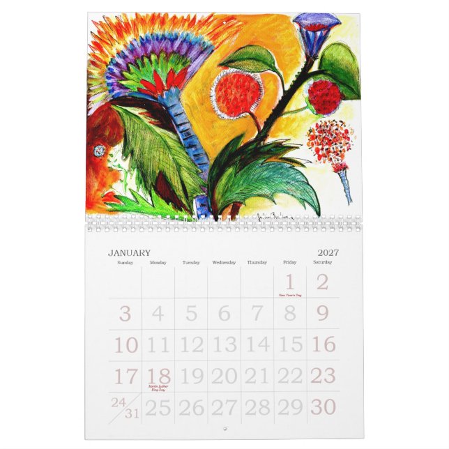 Abstract Flowers Calendar (Jan 2027)