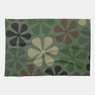 Abstract Flowers Camouflage Tea Towel