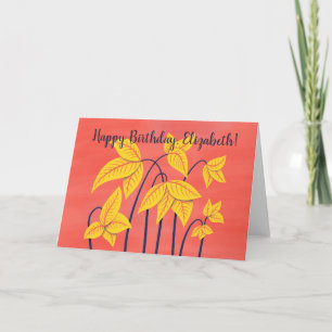 Abstract Flowers Coral Yellow Floral Birthday Card