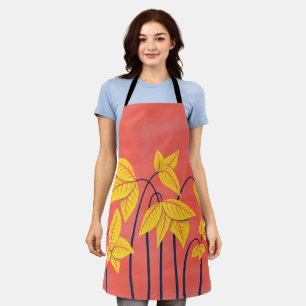 Abstract Flowers Coral Yellow Floral Geometric Art Apron