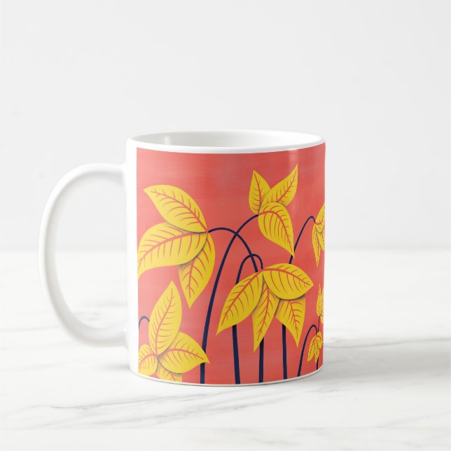 Abstract Flowers Coral Yellow Floral Geometric Art Coffee Mug (Left)