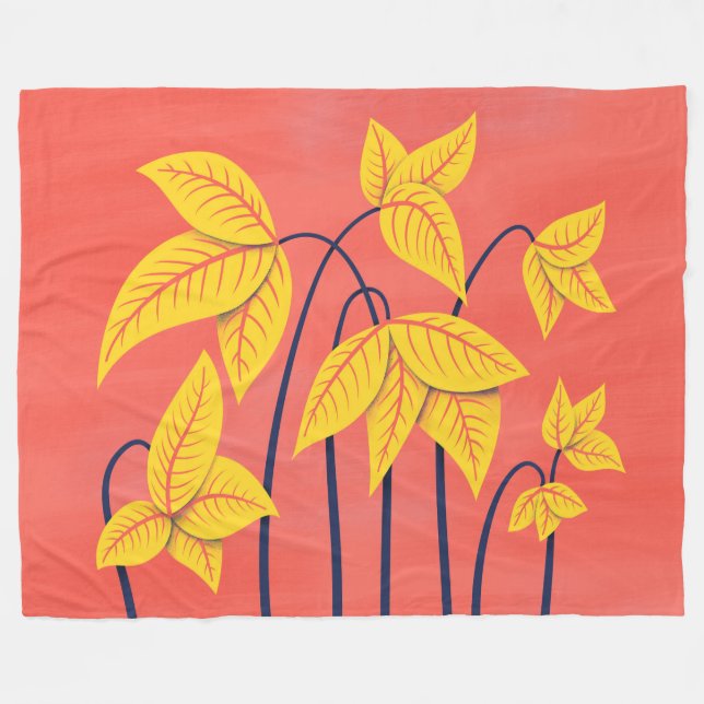 Abstract Flowers Coral Yellow Floral Geometric Art Fleece Blanket (Front (Horizontal))
