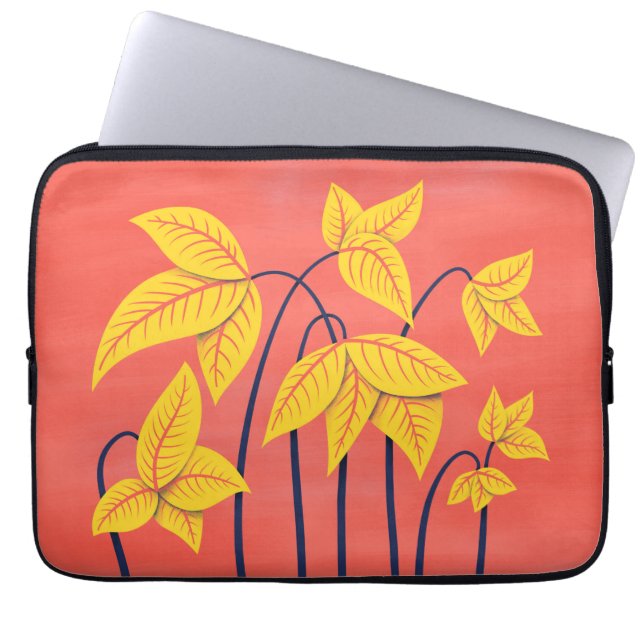 Abstract Flowers Coral Yellow Floral Geometric Art Laptop Sleeve (Front)