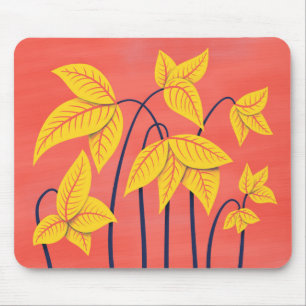 Abstract Flowers Coral Yellow Floral Geometric Art Mouse Mat