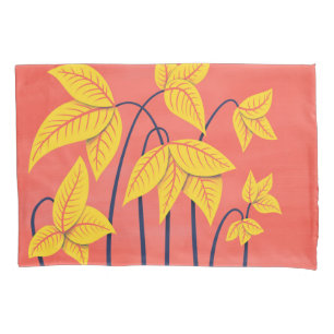 Abstract Flowers Coral Yellow Floral Geometric Art Pillowcase