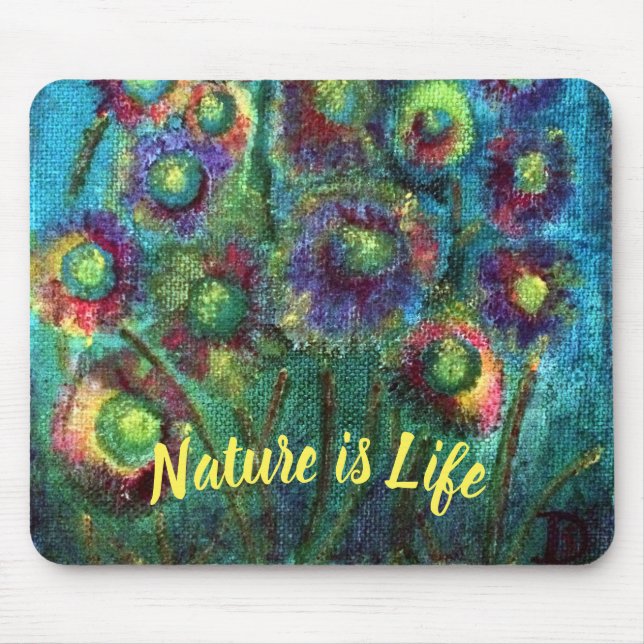Abstract Flowers Custom Text Mouse Mat (Front)
