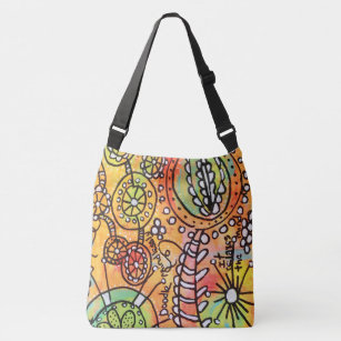 Abstract Flowers Floral Orange Arty Fun Colourful Crossbody Bag