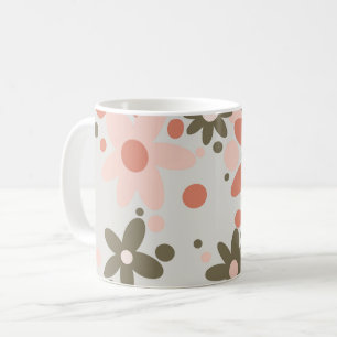 Abstract flowers in coral, peach & green coffee mug