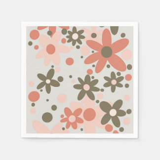 Abstract flowers in coral, peach & green napkin
